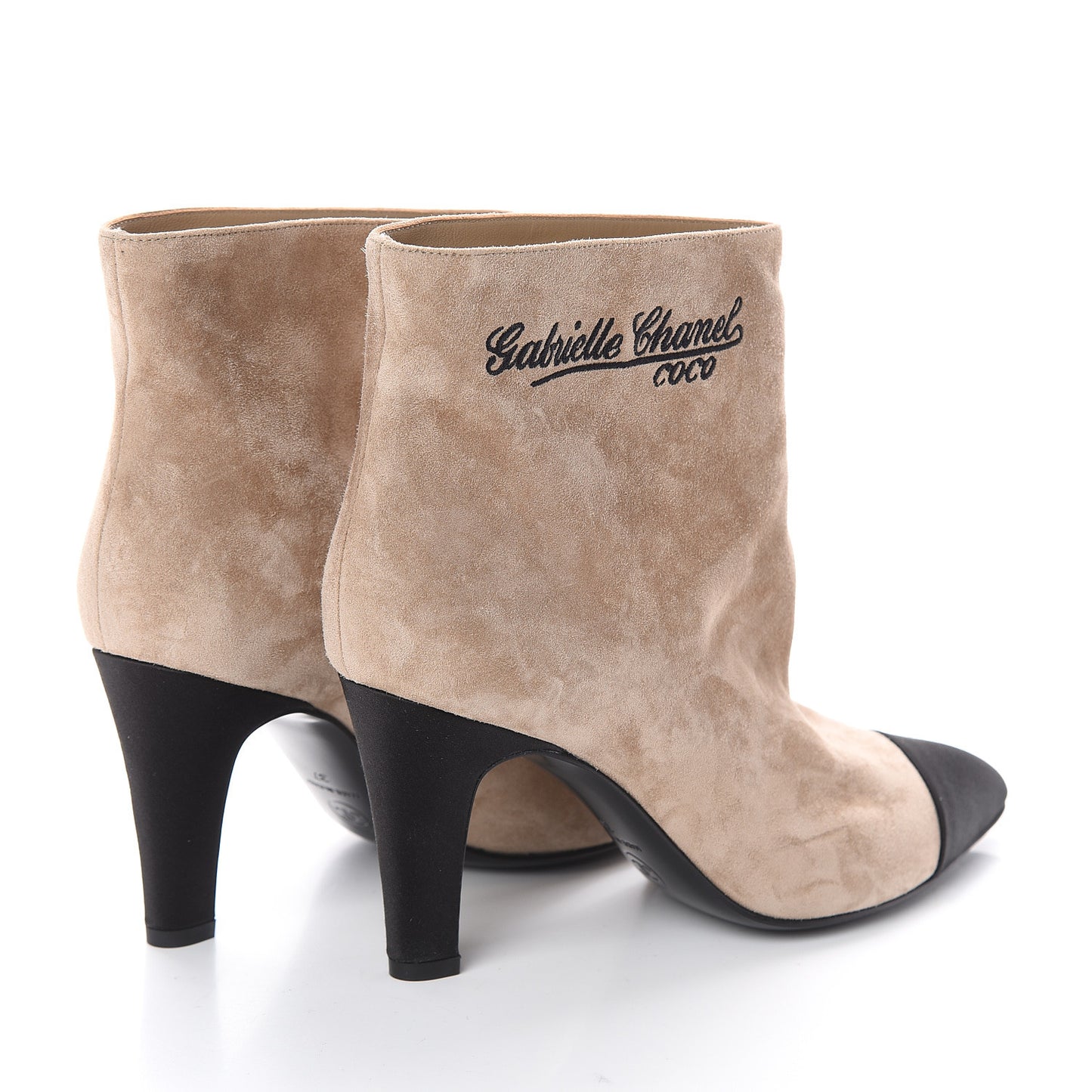 Suede Calfskin Satin Gabrielle Cap Toe Short Boots 37 Beige Black