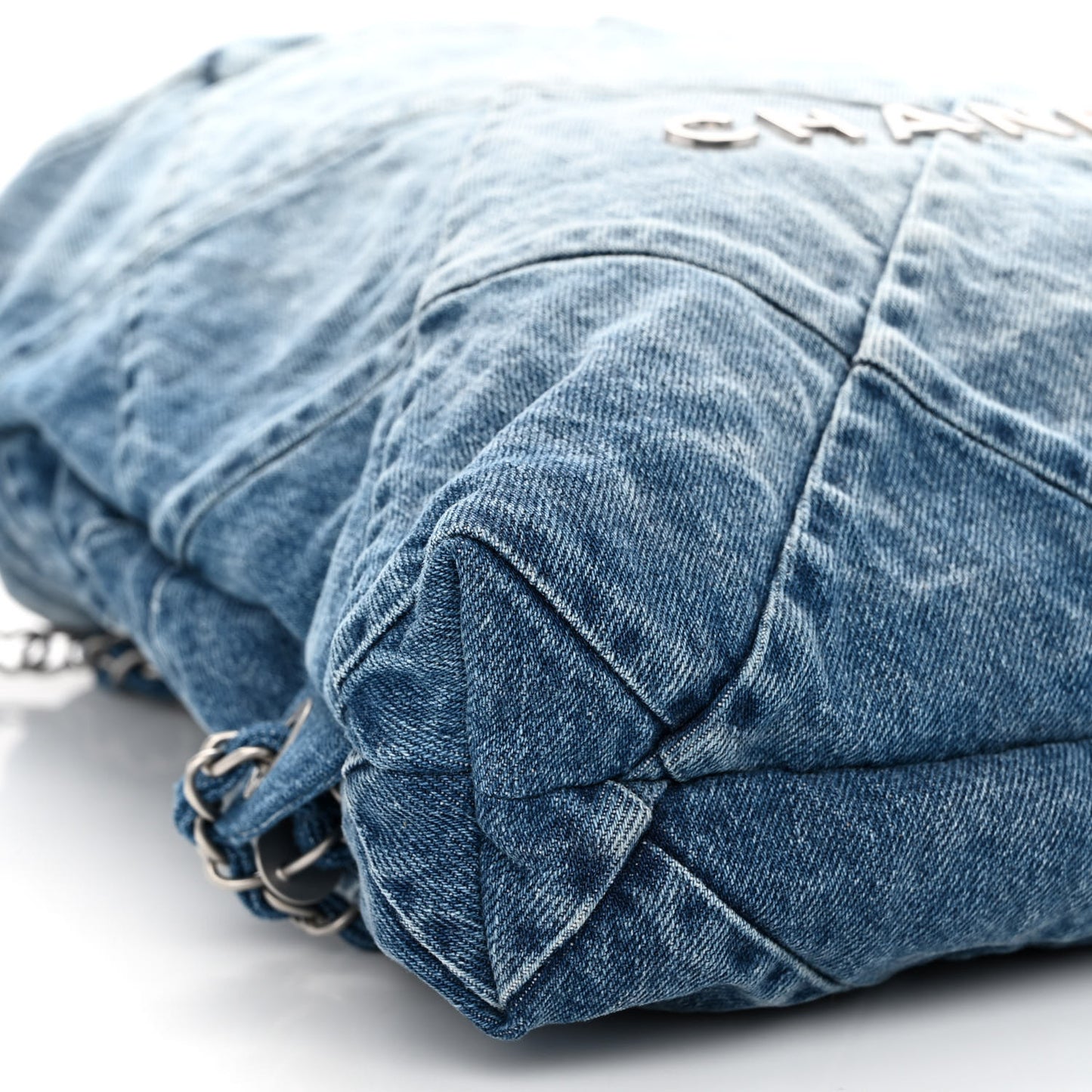 Denim Quilted Chanel 22 Backpack Blue