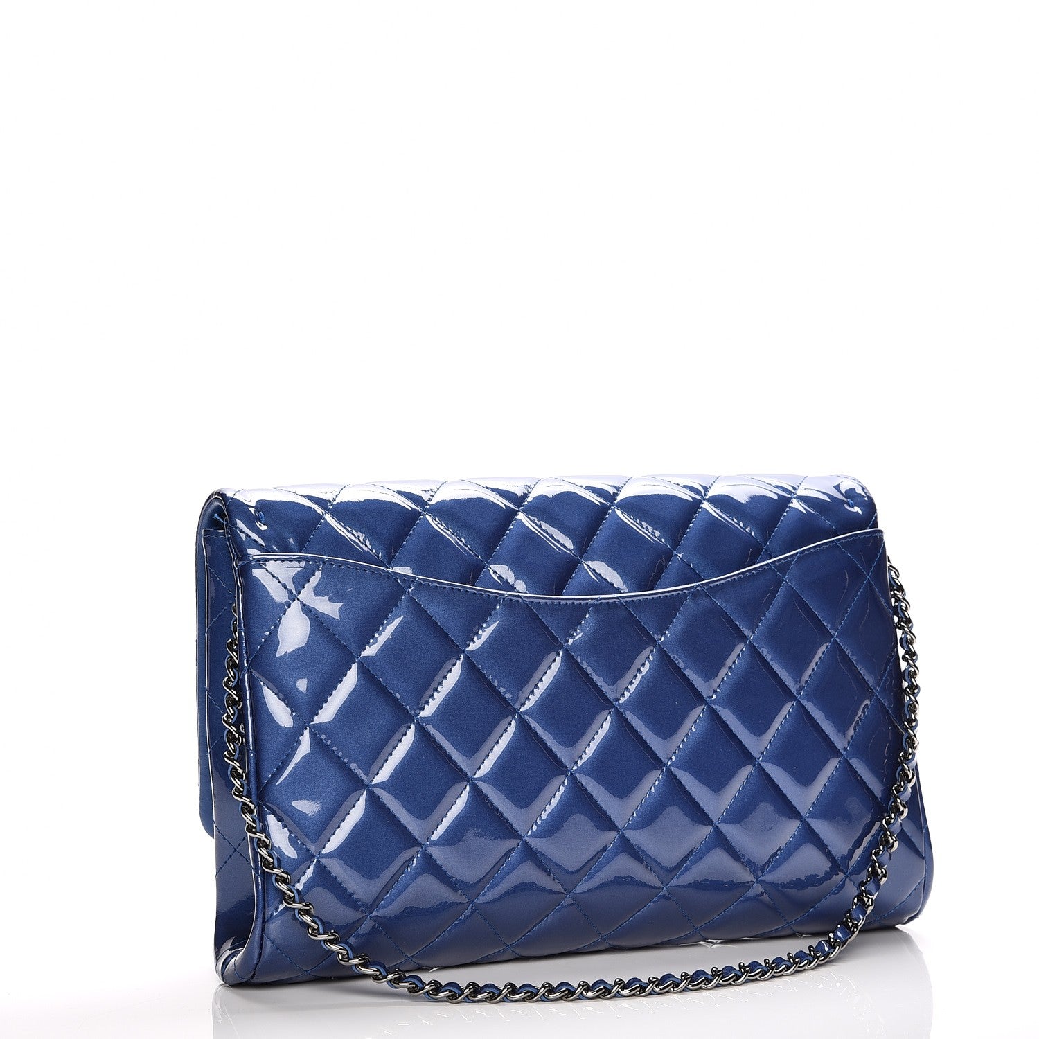 Chanel Patent Quilted Clutch with Chain Flap Blue Roi 5 of 17