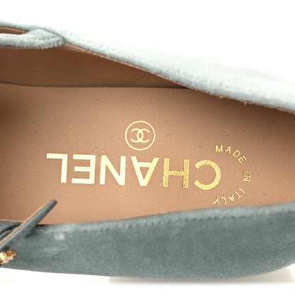 Chanel Velvet Grosgrain Bow Mary Jane Flats 37.5 Light Green White 9 of 11