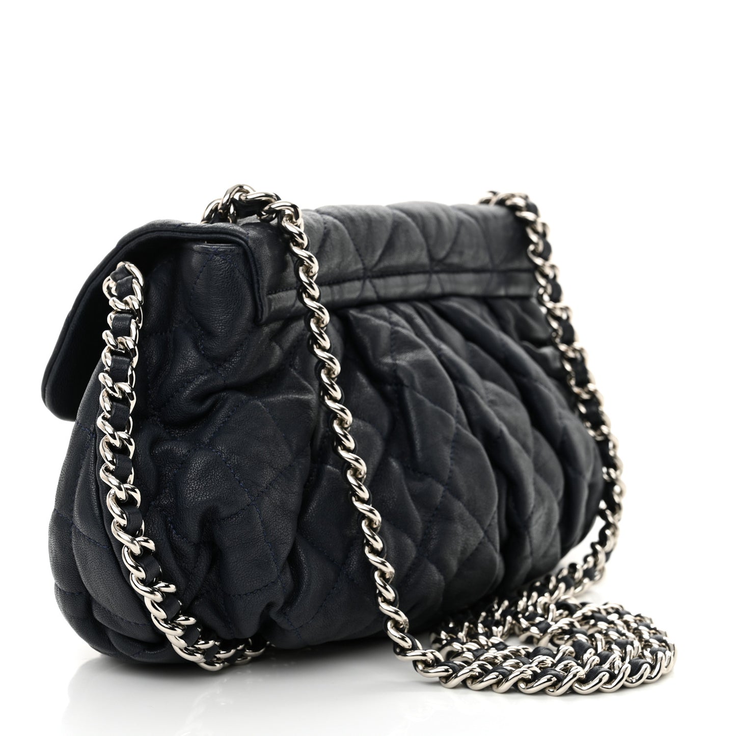 Washed Lambskin Quilted Medium Chain Around Messenger Navy Blue