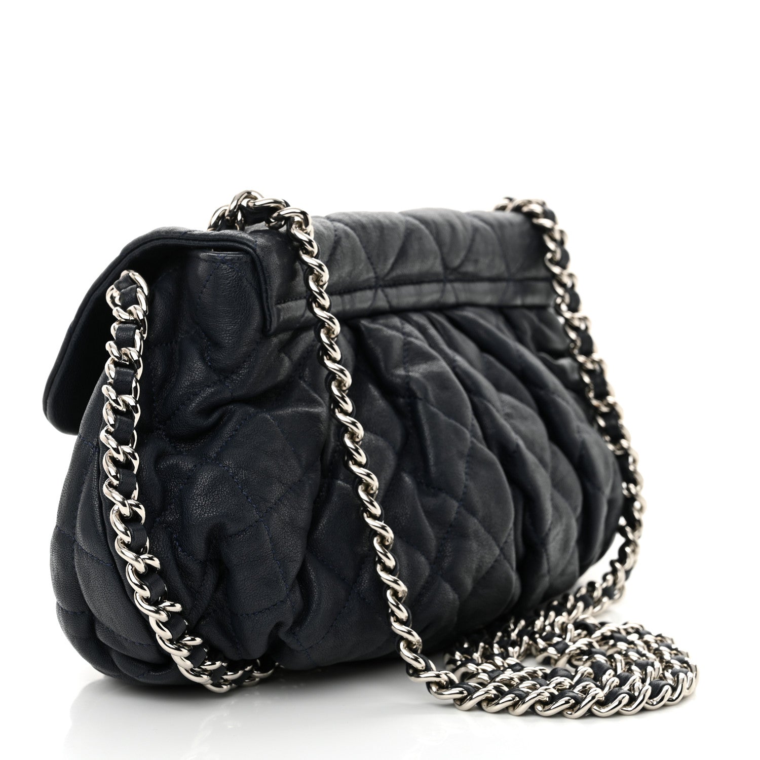 Chanel Washed Lambskin Quilted Medium Chain Around Messenger Navy Blue 3 of 13