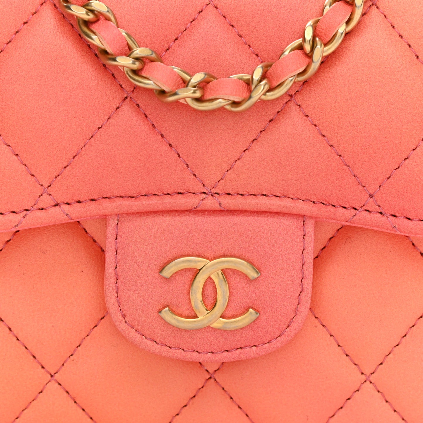 Lambskin Quilted Ombre Top Handle Flap Clutch With Chain Rose