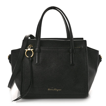 Salvatore Ferragamo SALVATORE FERRAGAMO Hammered Calfskin Double Handle Small Amy Tote Black 1 of 10