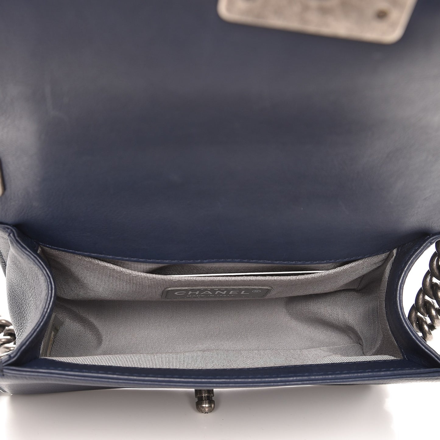 Calfskin Double Stitch Small Boy Flap Navy Blue