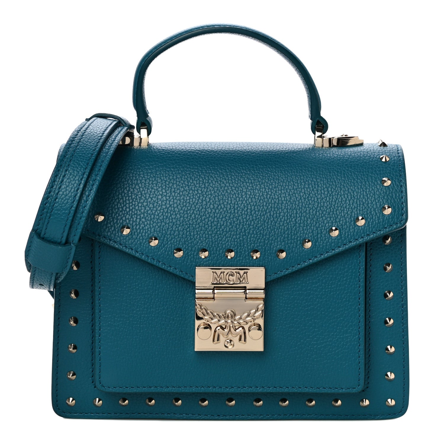 MCM Calfskin Studded Small Patricia Crossbody Bag Deep Lagoon 1 of 11