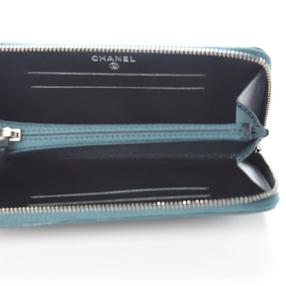 Chanel Iridescent Caviar Quilted Medium Filigree Zip Around Wallet Dark Turquoise 5 of 10