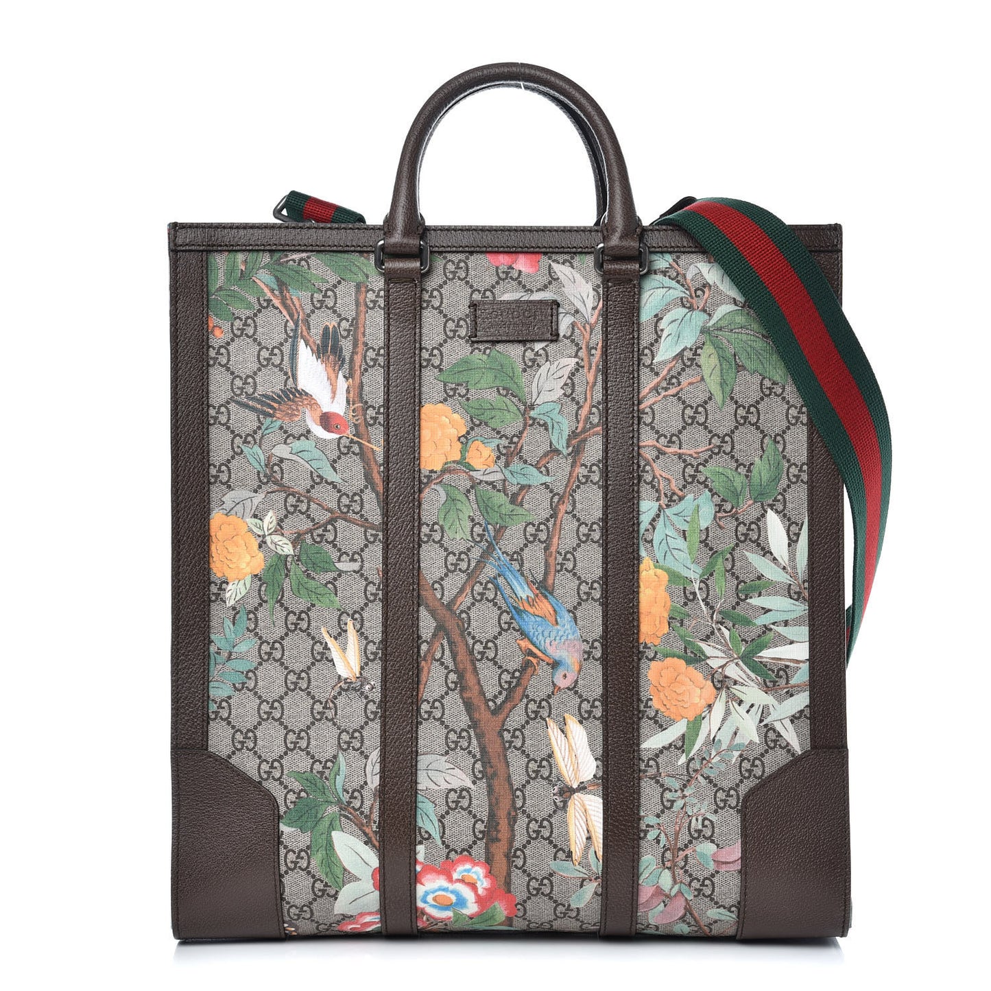 GG Supreme Monogram Tian Web Vertical Tote Beige Multicolor New Acero