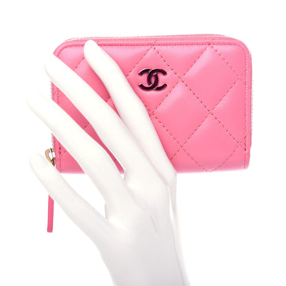 Chanel Lambskin Quilted Zip Around Coin Purse Wallet Pink Yellow 2 of 8