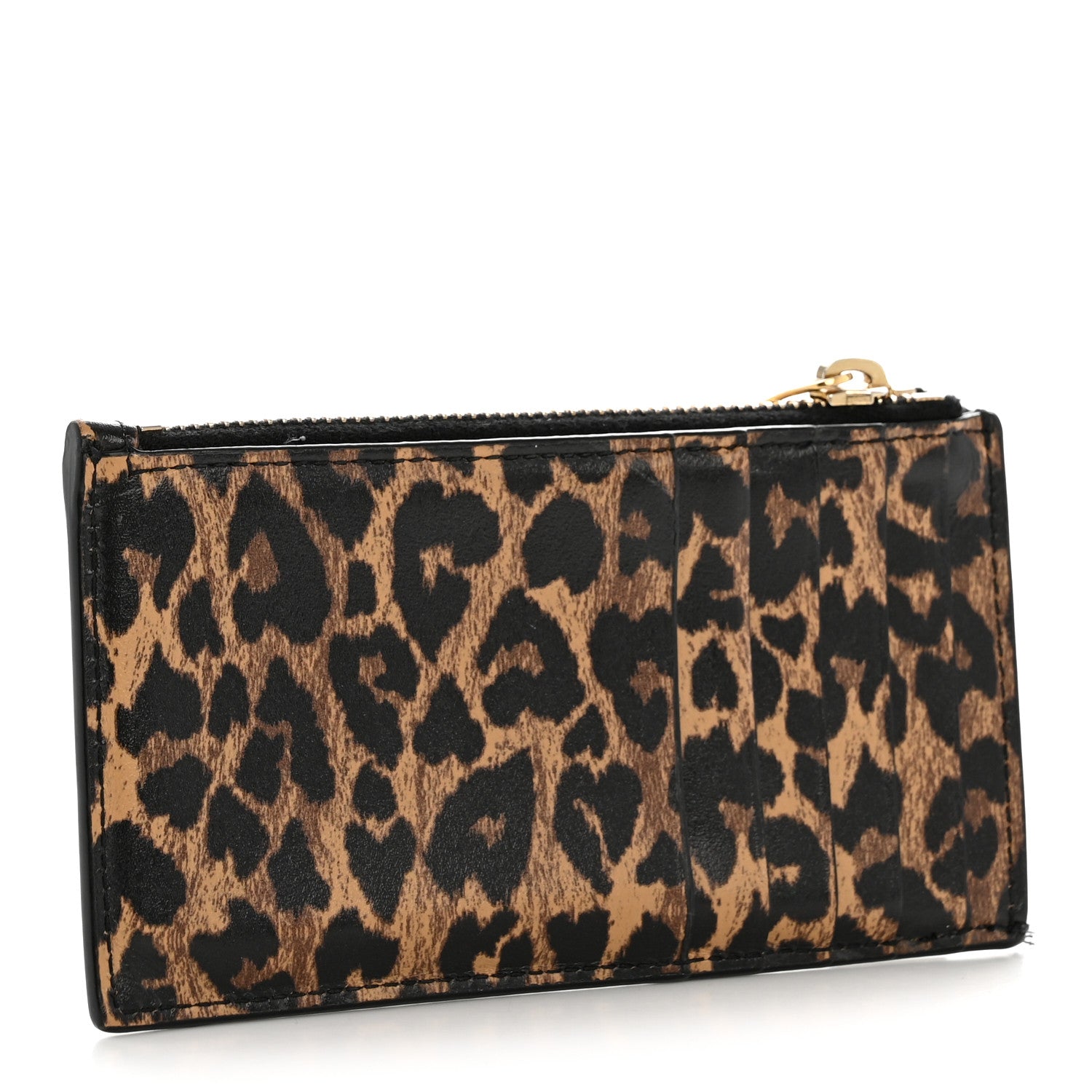 Saint Laurent Calfskin Leopard Print Monogram 5 Fragments Zip Pouch Card Holder Toffee Manto Naturale 3 of 10