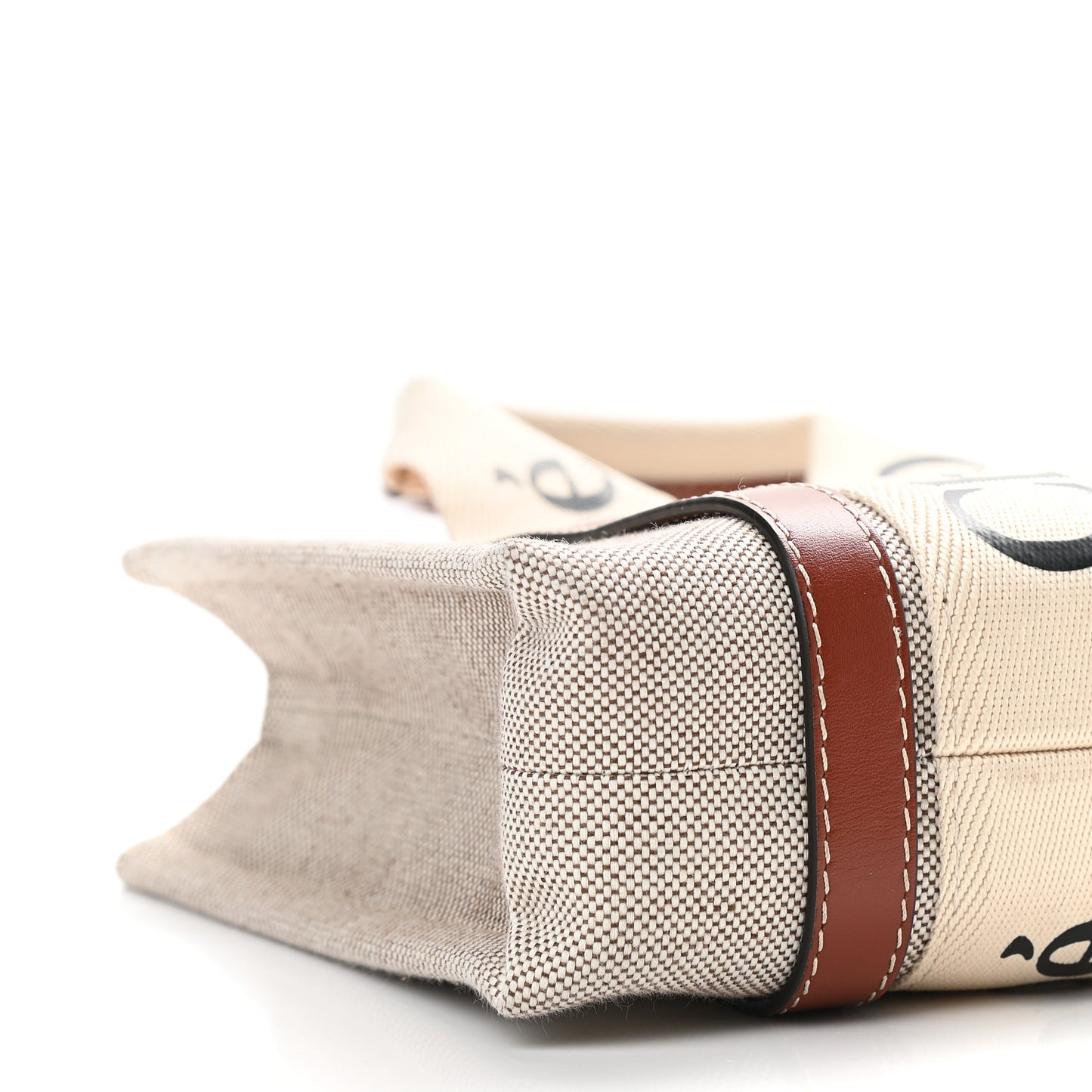 Cotton Calfskin Small Woody Ribbon Tote White Brown