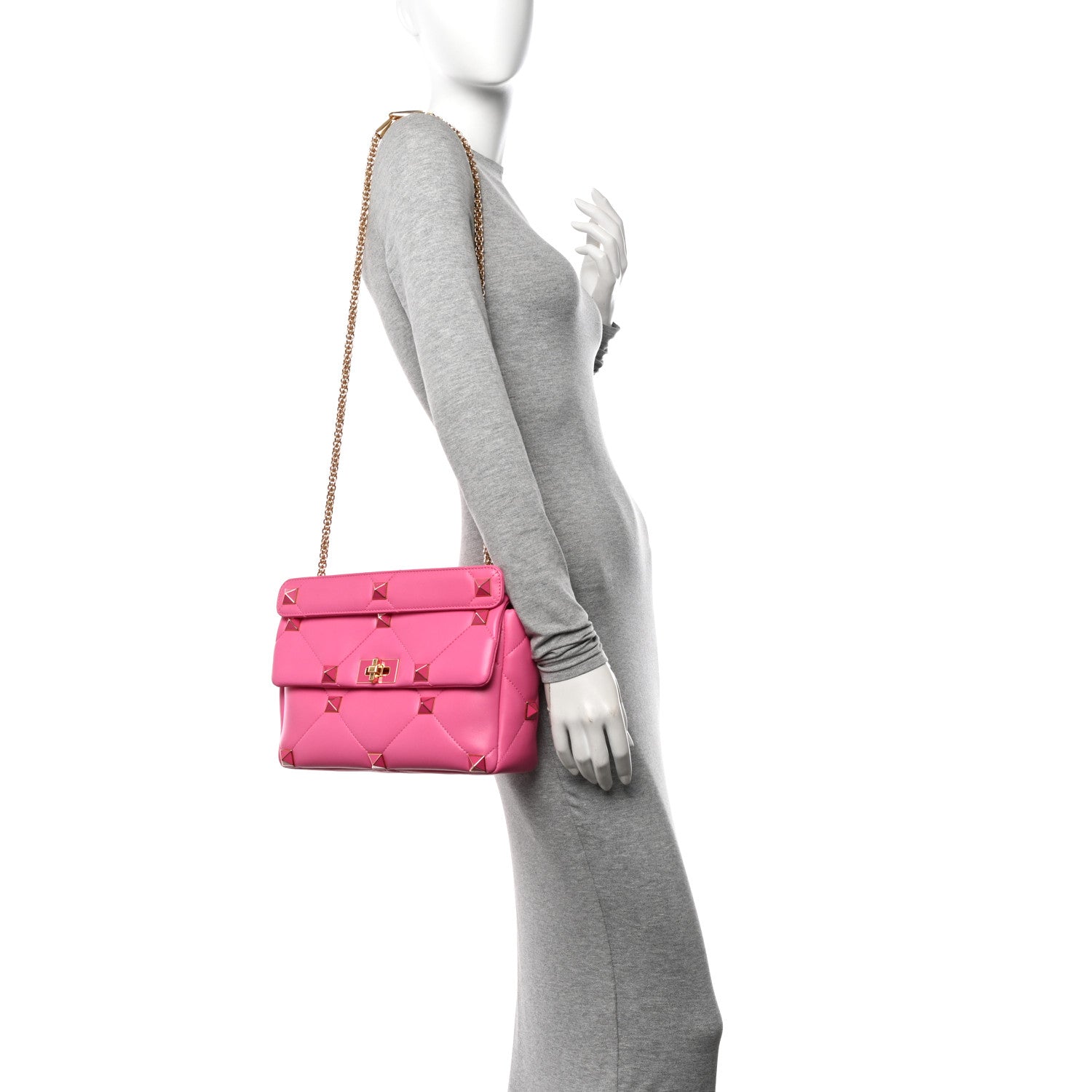 Valentino Garavani Nappa Enamel Large Roman Stud Shoulder Bag Feminine Pink 2 of 10