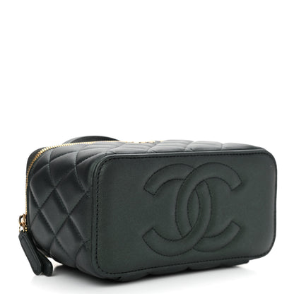 Chanel Iridescent Lambskin Quilted Small Top Handle Vanity Case With Chain Dark Green 4 of 12