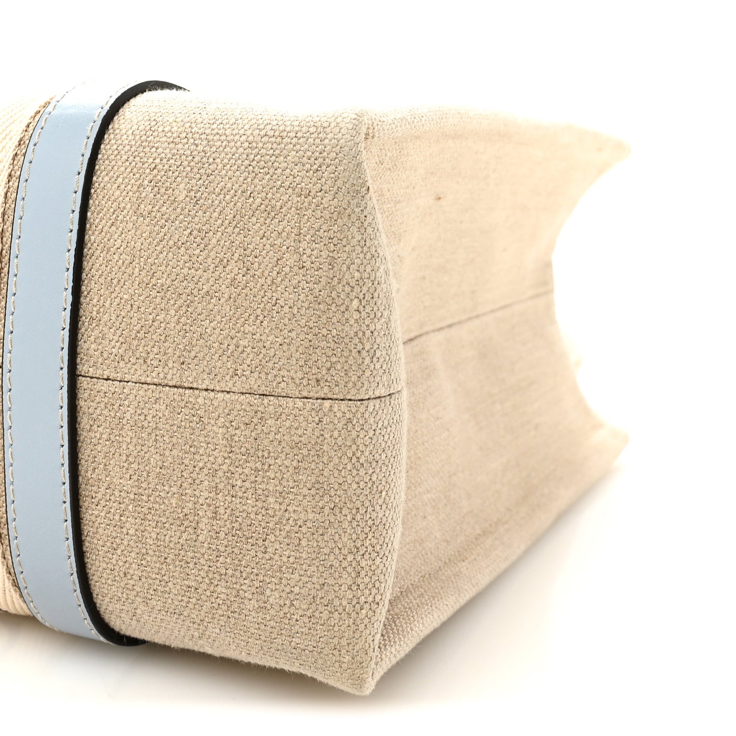 Linen Calfskin Medium Woody Ribbon Tote White Light Blue