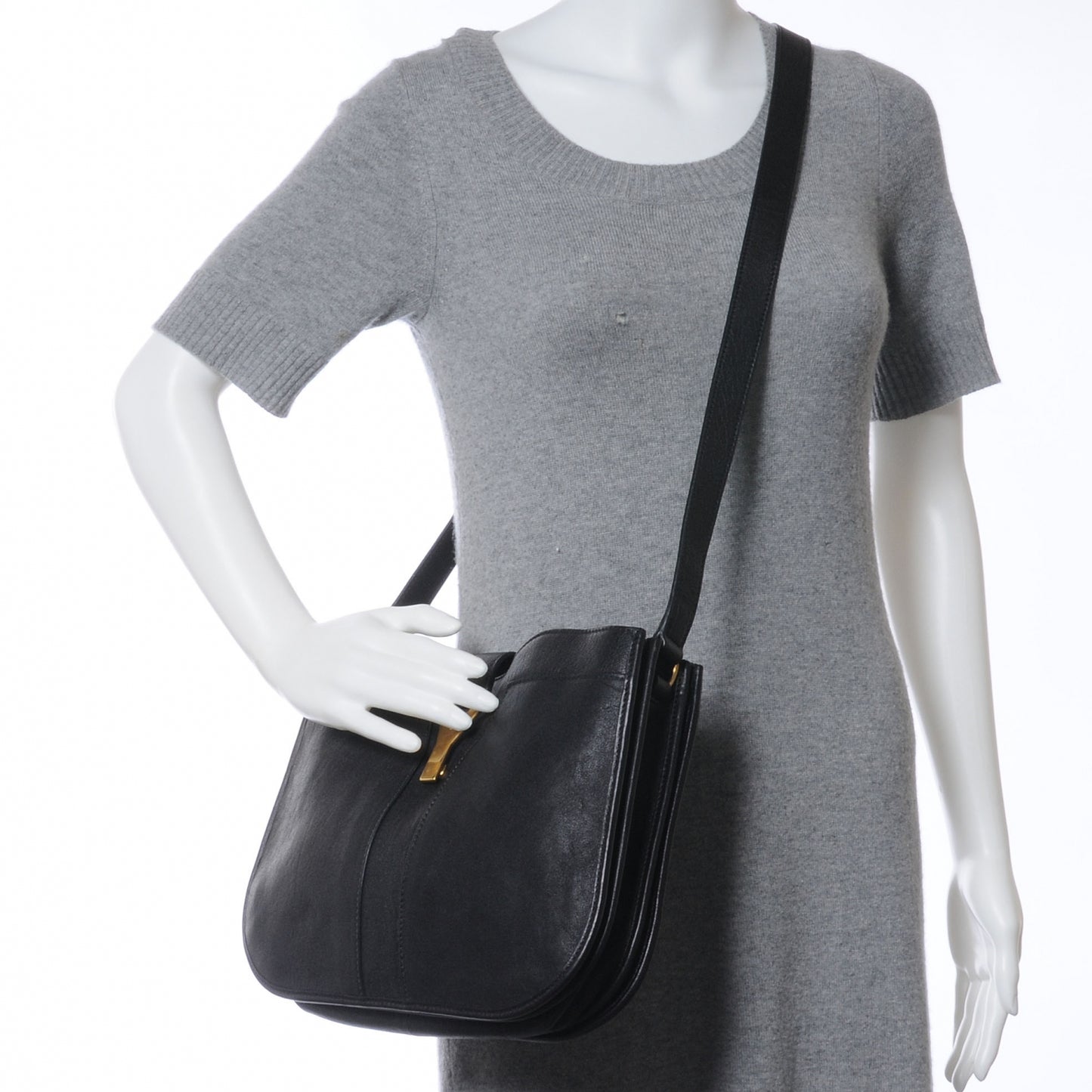 Leather Medium Cabas Chyc Shoulder Bag Black