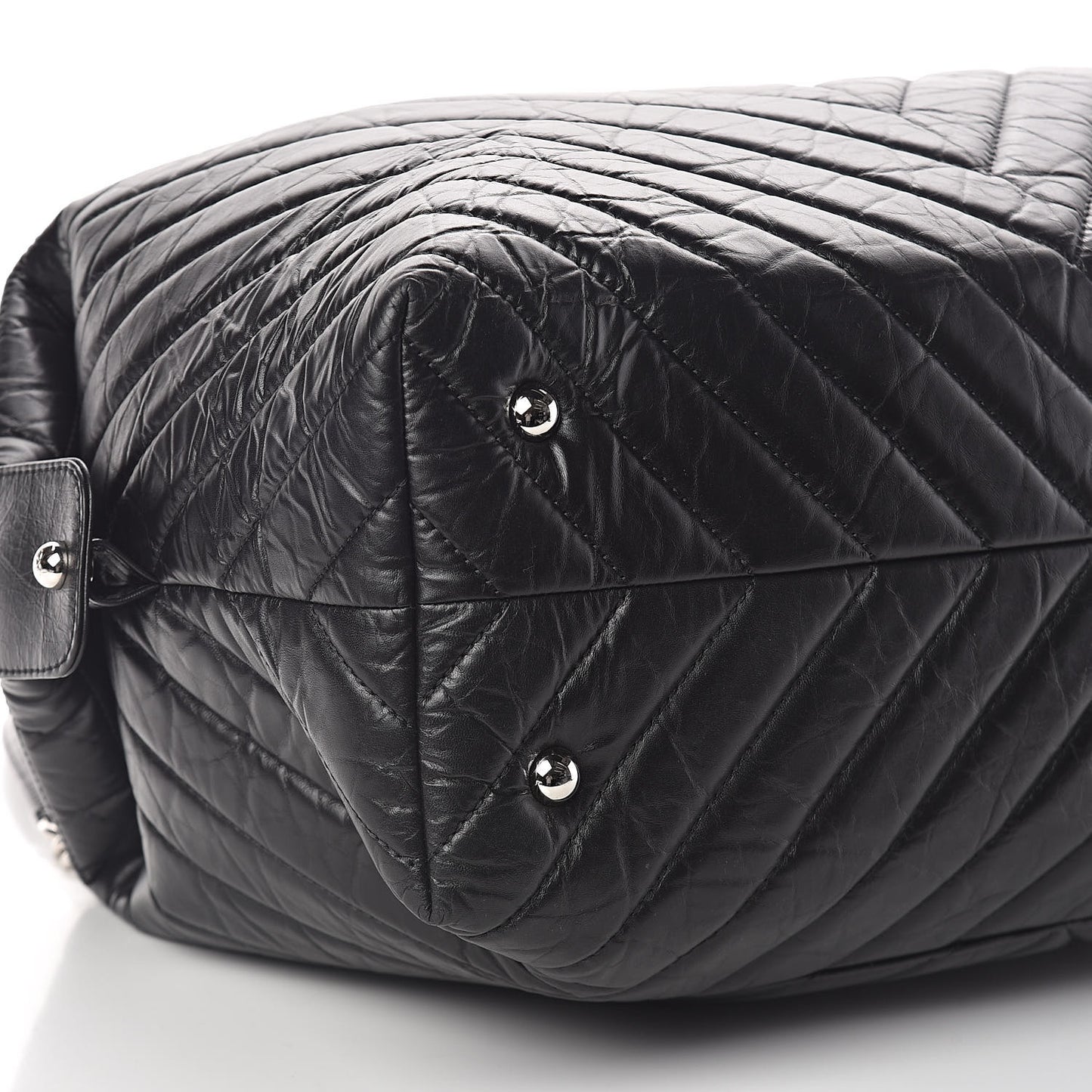 Aged Calfskin Chevron Quilted Duffle Bag Black