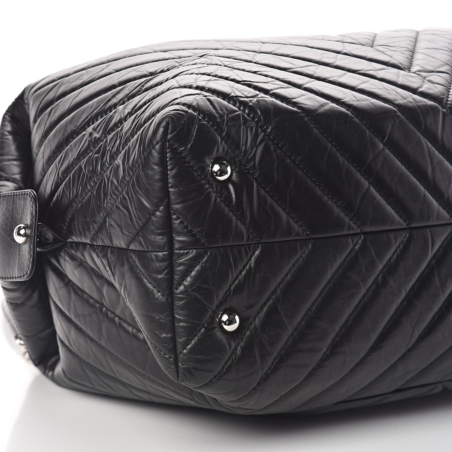 Chanel Aged Calfskin Chevron Quilted Duffle Bag Black 9 of 10