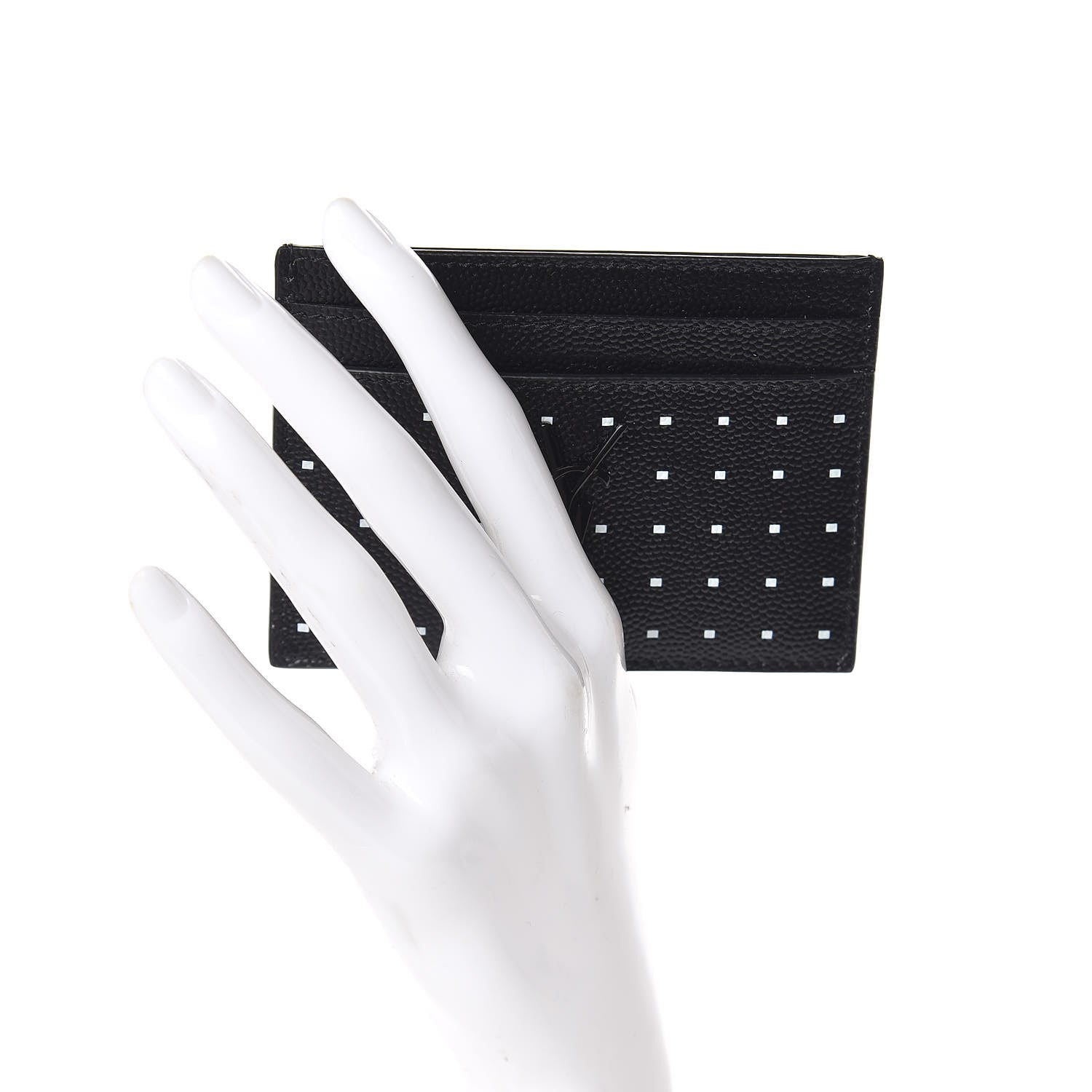 Saint Laurent Grain De Poudre Geo Print Monogram Credit Card Case Black White 2 of 8