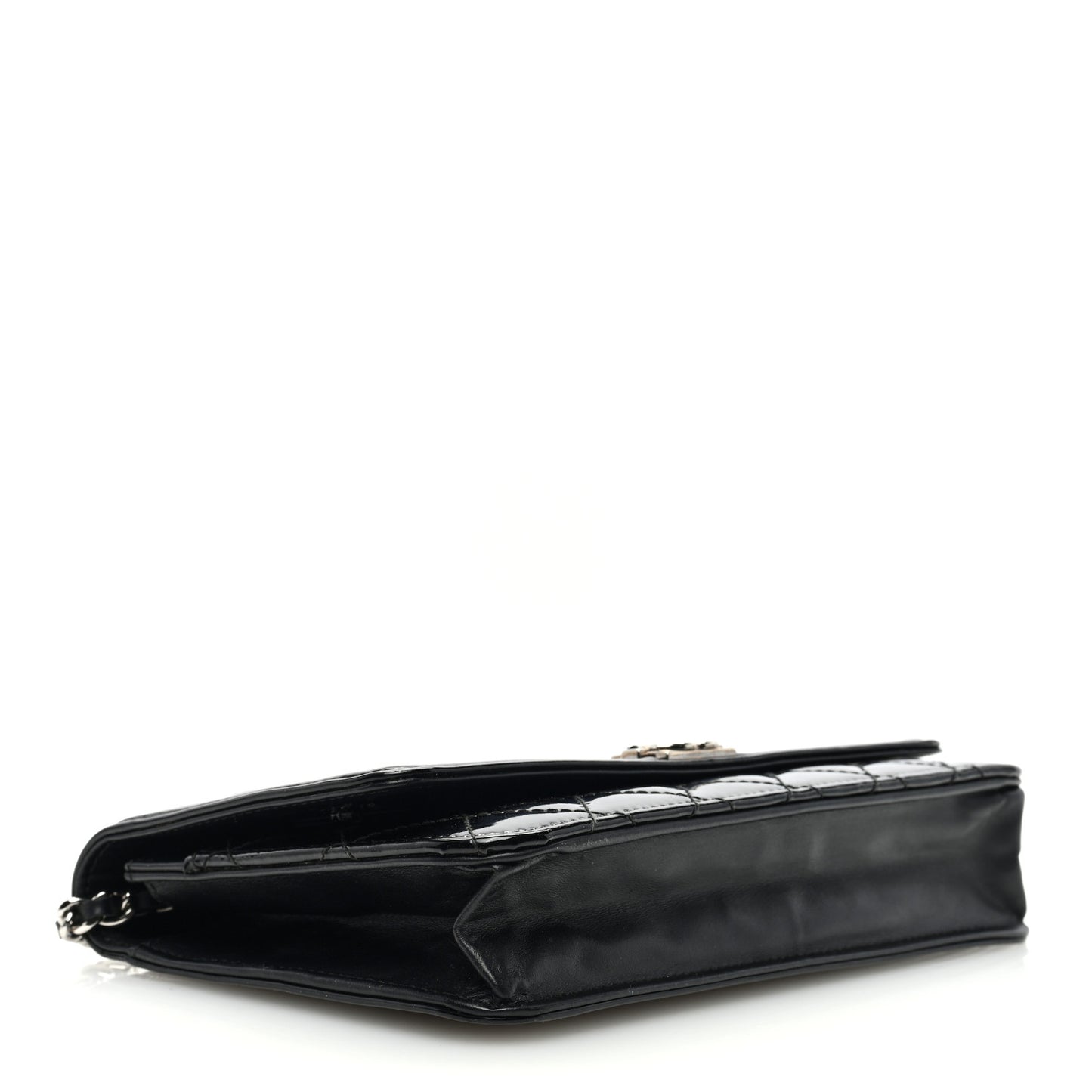 Patent Calfskin Quilted Boy Wallet On Chain WOC Black
