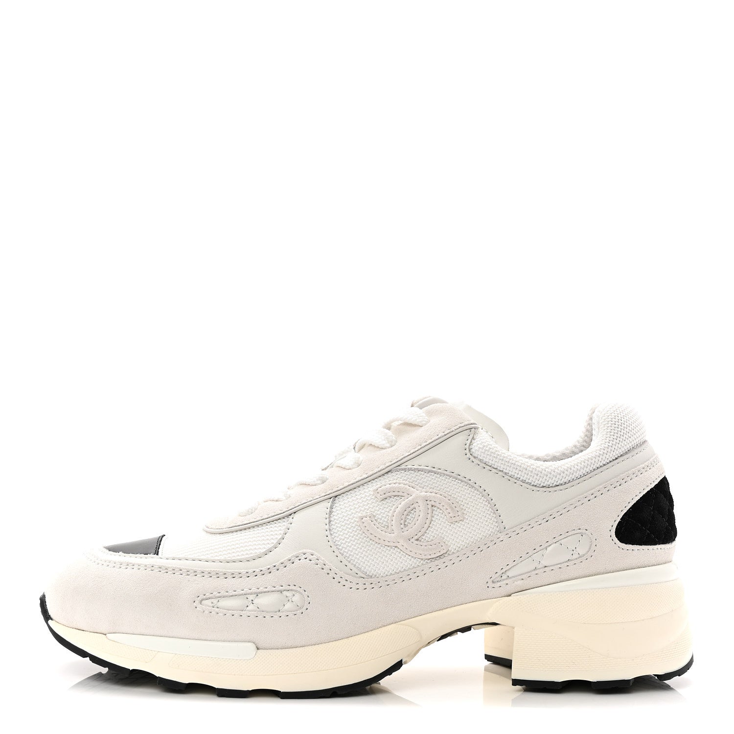 Chanel Mixed Fibers Suede Shiny Calfskin Womens CC Sneakers 38.5 White 1 of 10