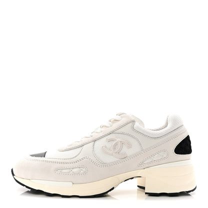 Chanel Mixed Fibers Suede Shiny Calfskin Womens CC Sneakers 38.5 White 1 of 10