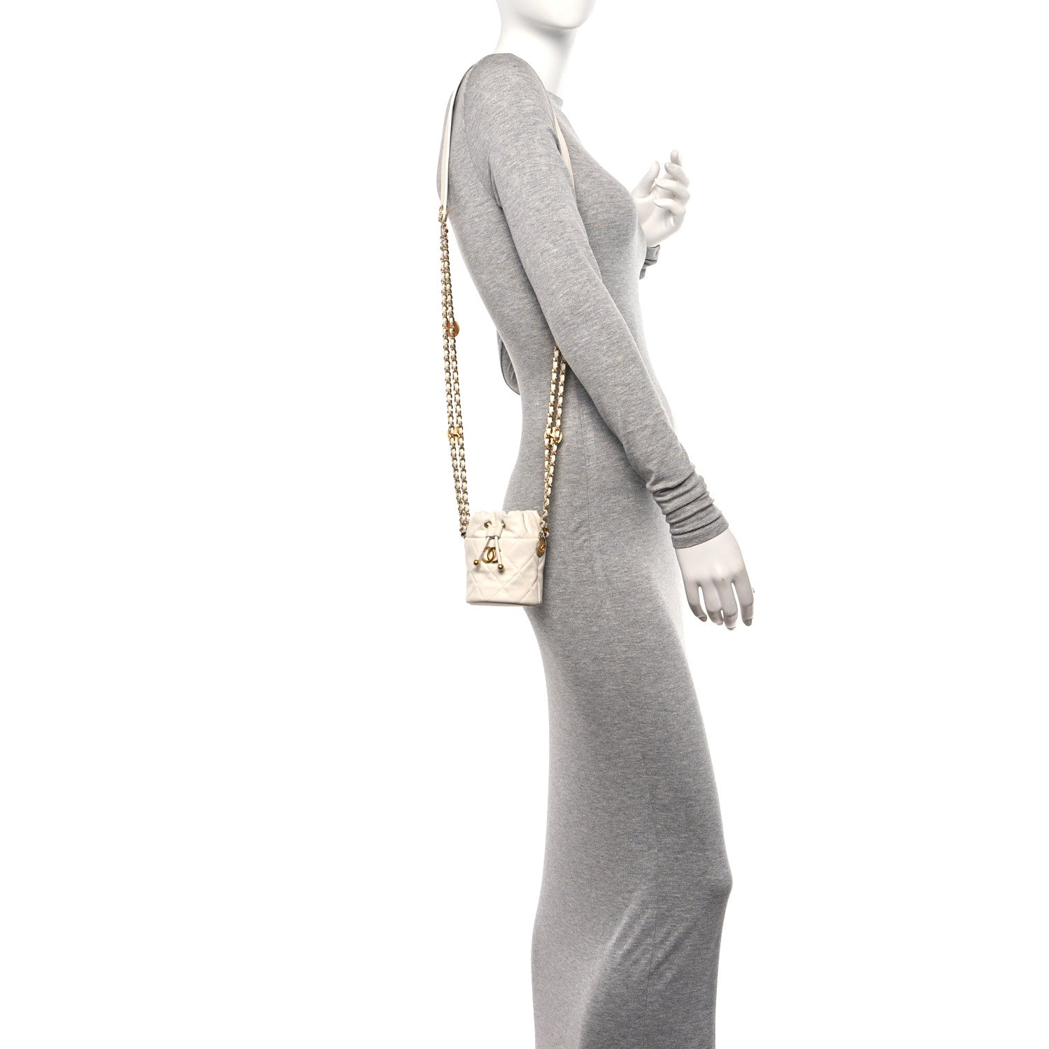 Chanel Caviar Quilted Twist Your Buttons Mini Bucket Bag White 2 of 9