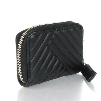 Chanel Lambskin Chevron Zip Around Coin Purse Wallet Black 3 of 7