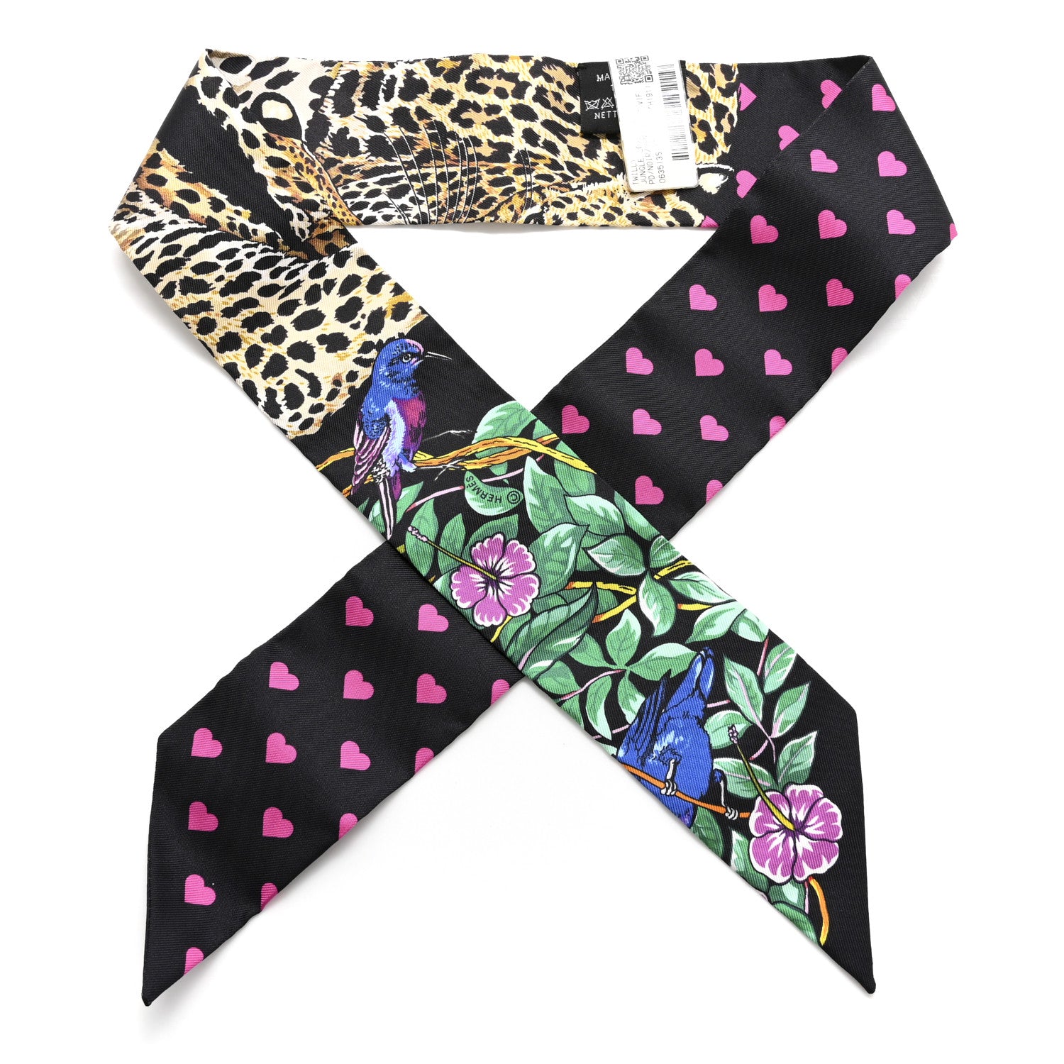 Hermes Silk Jungle Love Love Twilly Black Vert Rose Vif 1 of 5