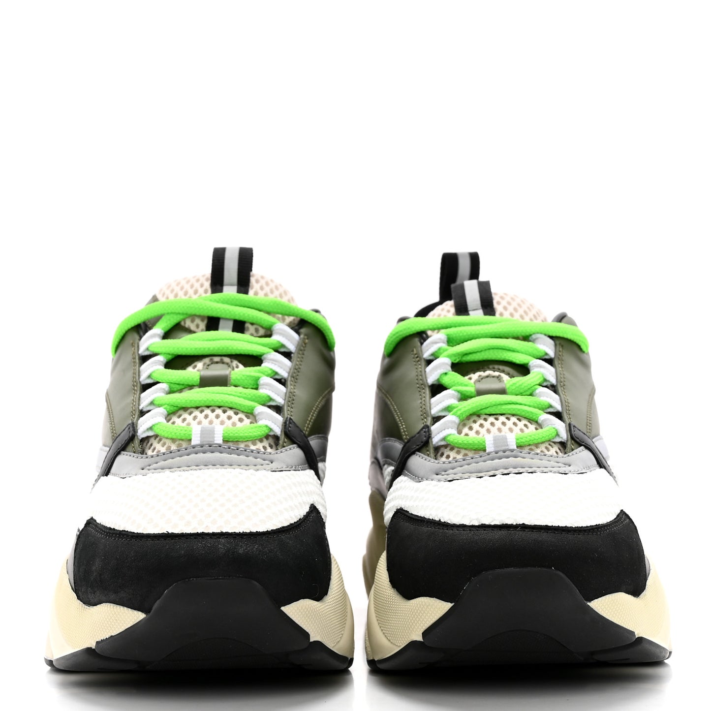 Technical Mesh Calfskin Mens B22 Sneakers 41 Olive Green Black Grey White