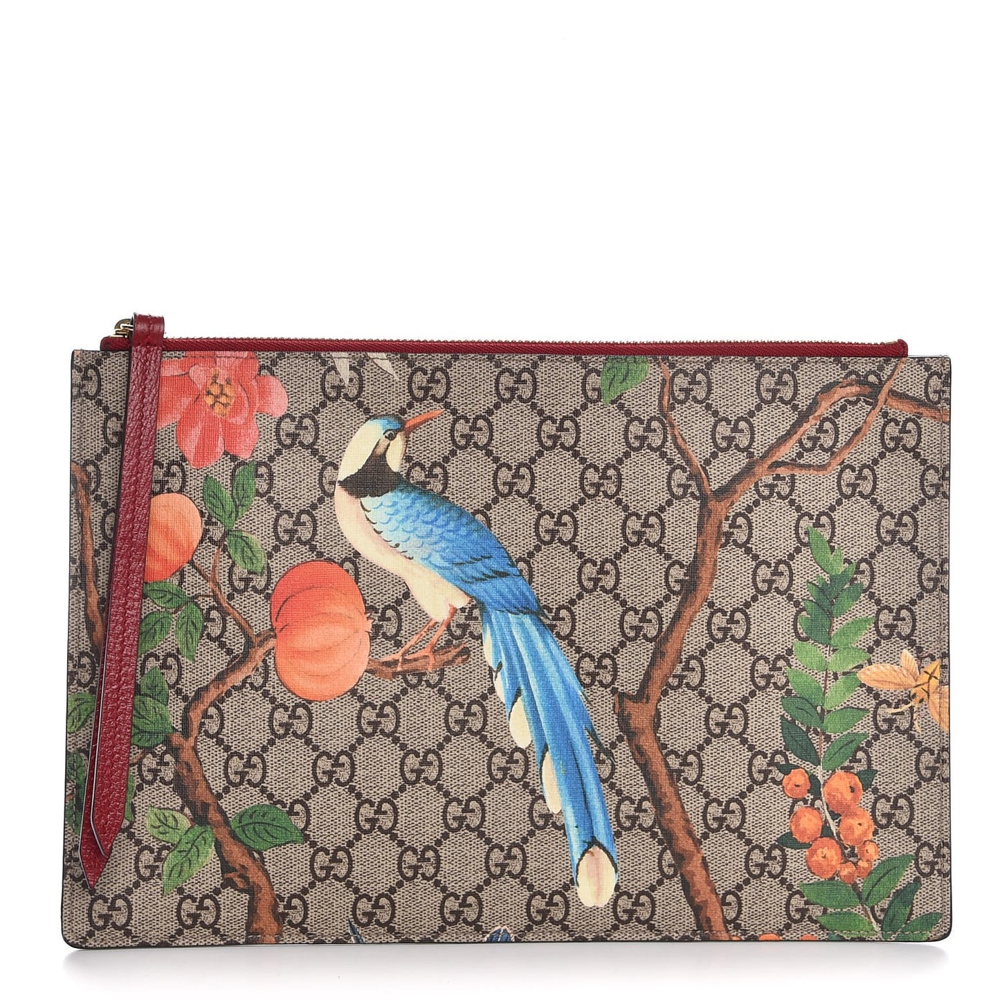 GG Supreme Monogram Tian Large Zip Pouch Beige Multicolor Red