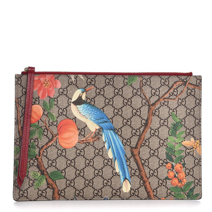Gucci GG Supreme Monogram Tian Large Zip Pouch Beige Multicolor Red 1 of 8