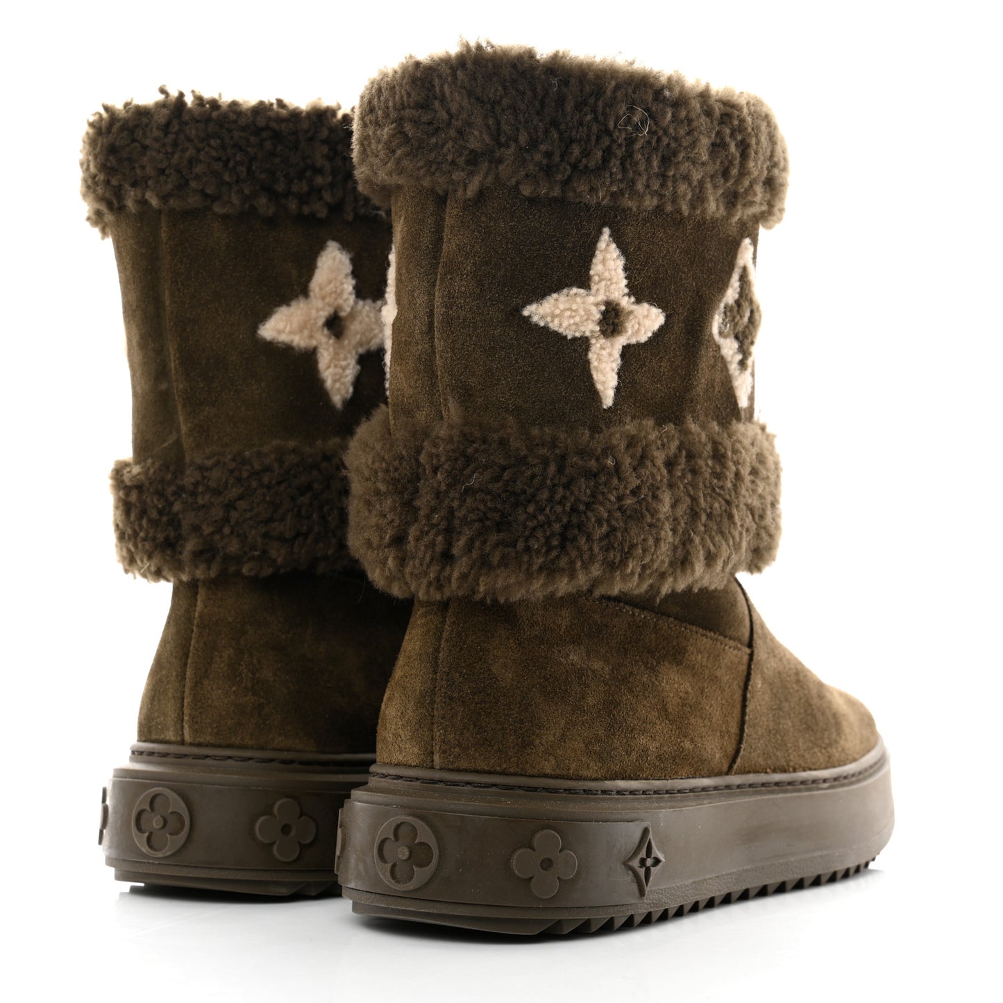 Suede Calfskin Shearling Snowdrop Flat Ankle Boot 38.5 Khaki