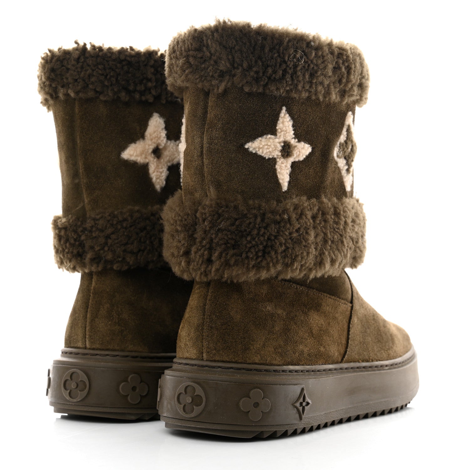 Louis Vuitton Suede Calfskin Shearling Snowdrop Flat Ankle Boot 38.5 Khaki 4 of 8