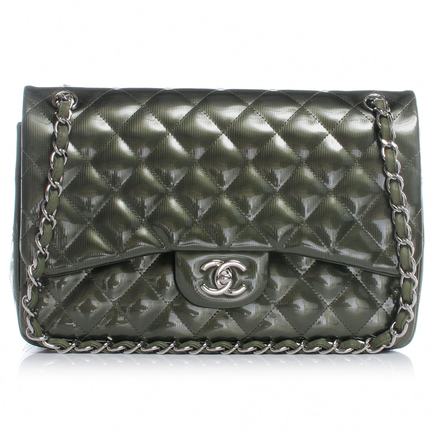 Striated Patent Jumbo Double Flap Green
