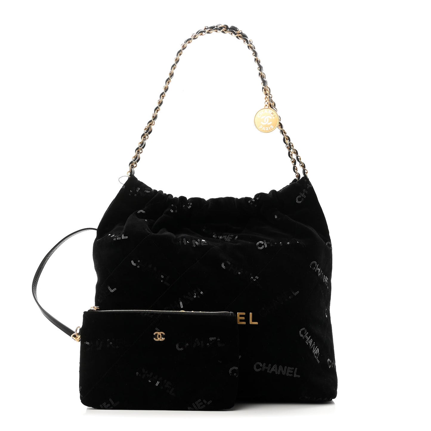 Velvet Sequin Quilted Chanel 22 Black