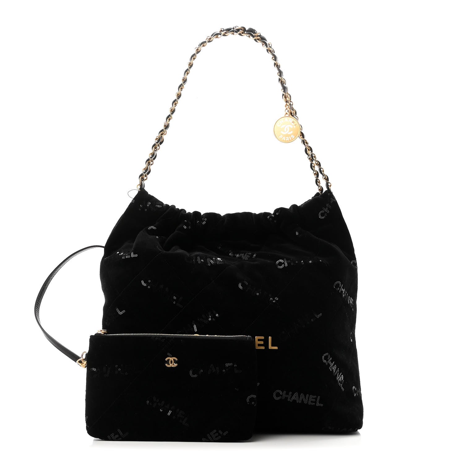 Chanel Velvet Sequin Quilted Chanel 22 Black 1 of 11