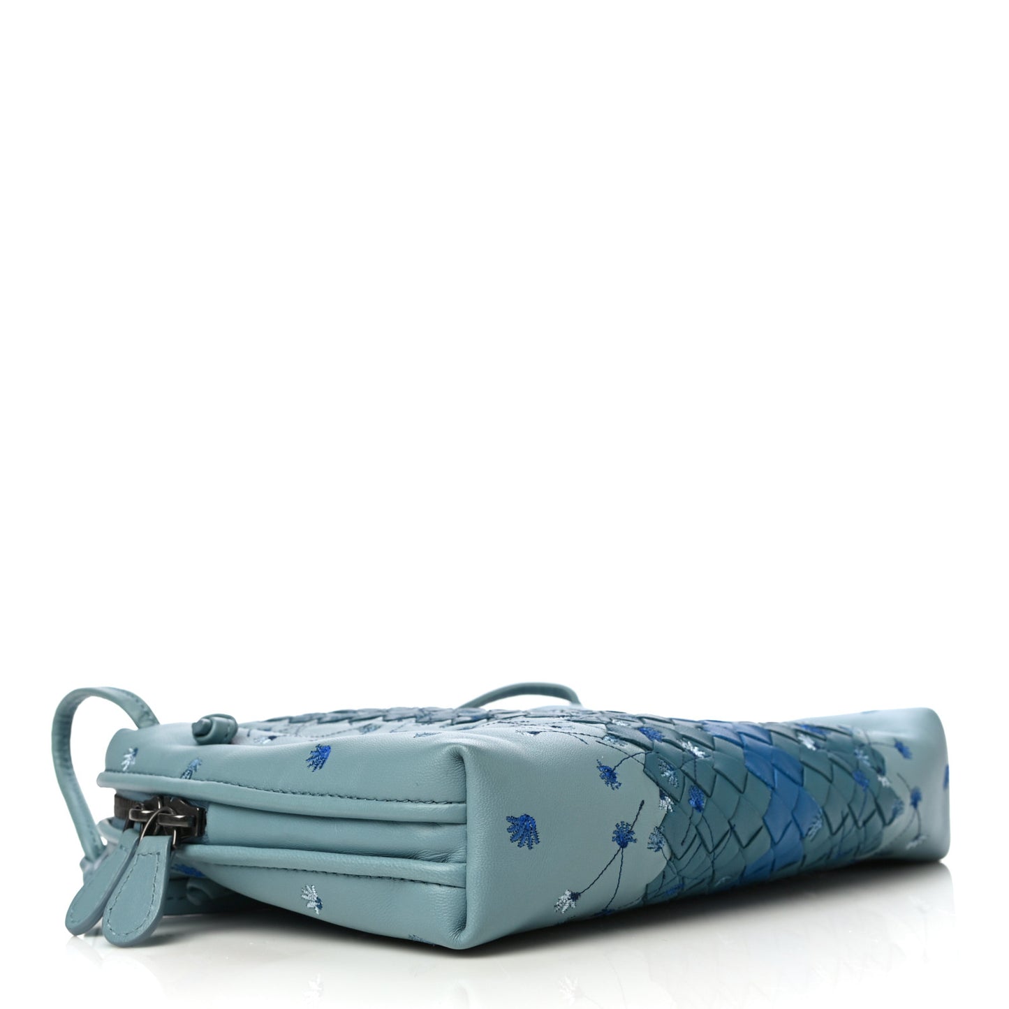 Nappa Intrecciato Floral Embroidered Pillow Crossbody Messenger Blue