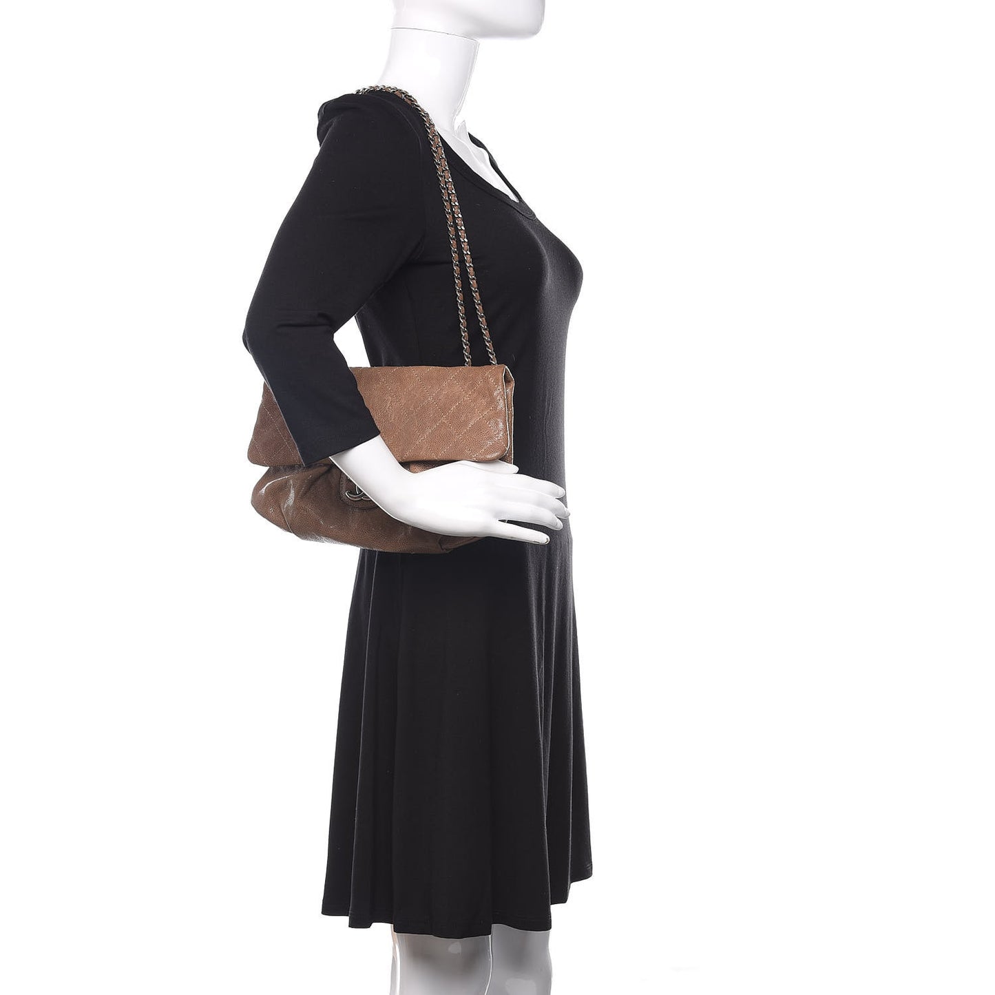 Caviar Quilted Medium Elastic Flap Brown
