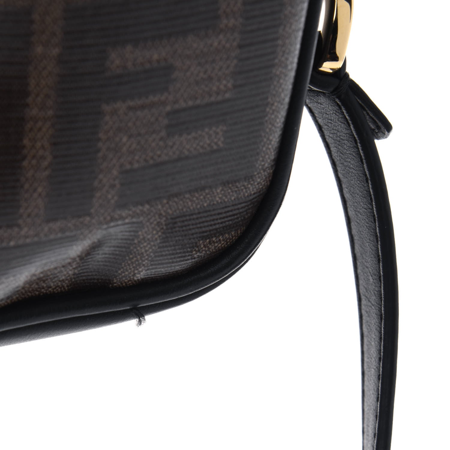 Fendi Glazed Fabric Vitello Century FF 1974 Stamp Patch Mini Camera Case Mogano Panna Black 5 of 5