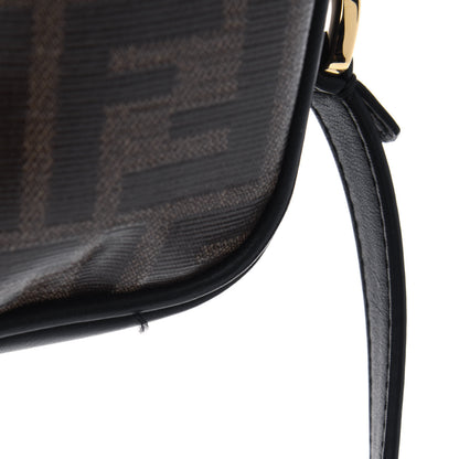 Fendi Glazed Fabric Vitello Century FF 1974 Stamp Patch Mini Camera Case Mogano Panna Black 5 of 5