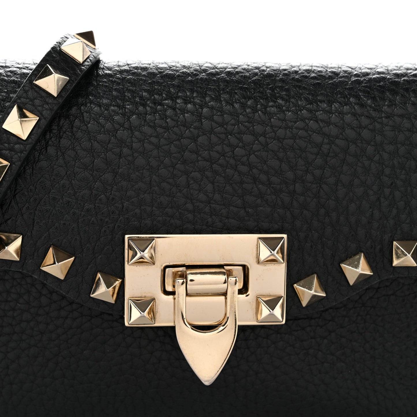 Pebbled Calfskin Rockstud Flip Lock Crossbody Bag Black