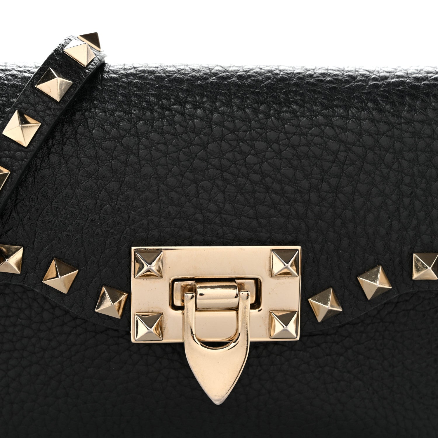 Valentino Garavani Pebbled Calfskin Rockstud Flip Lock Crossbody Bag Black 7 of 9