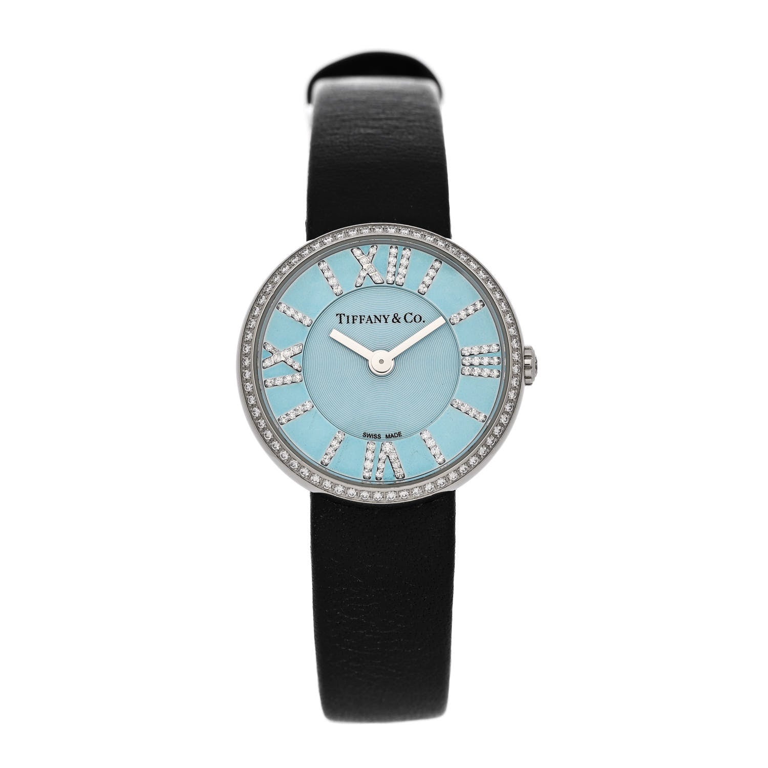 Tiffany Stainless Steel Calfskin Diamond Bezel 24mm Atlas 2-Hand Quartz Watch Tiffany Blue 1 of 7