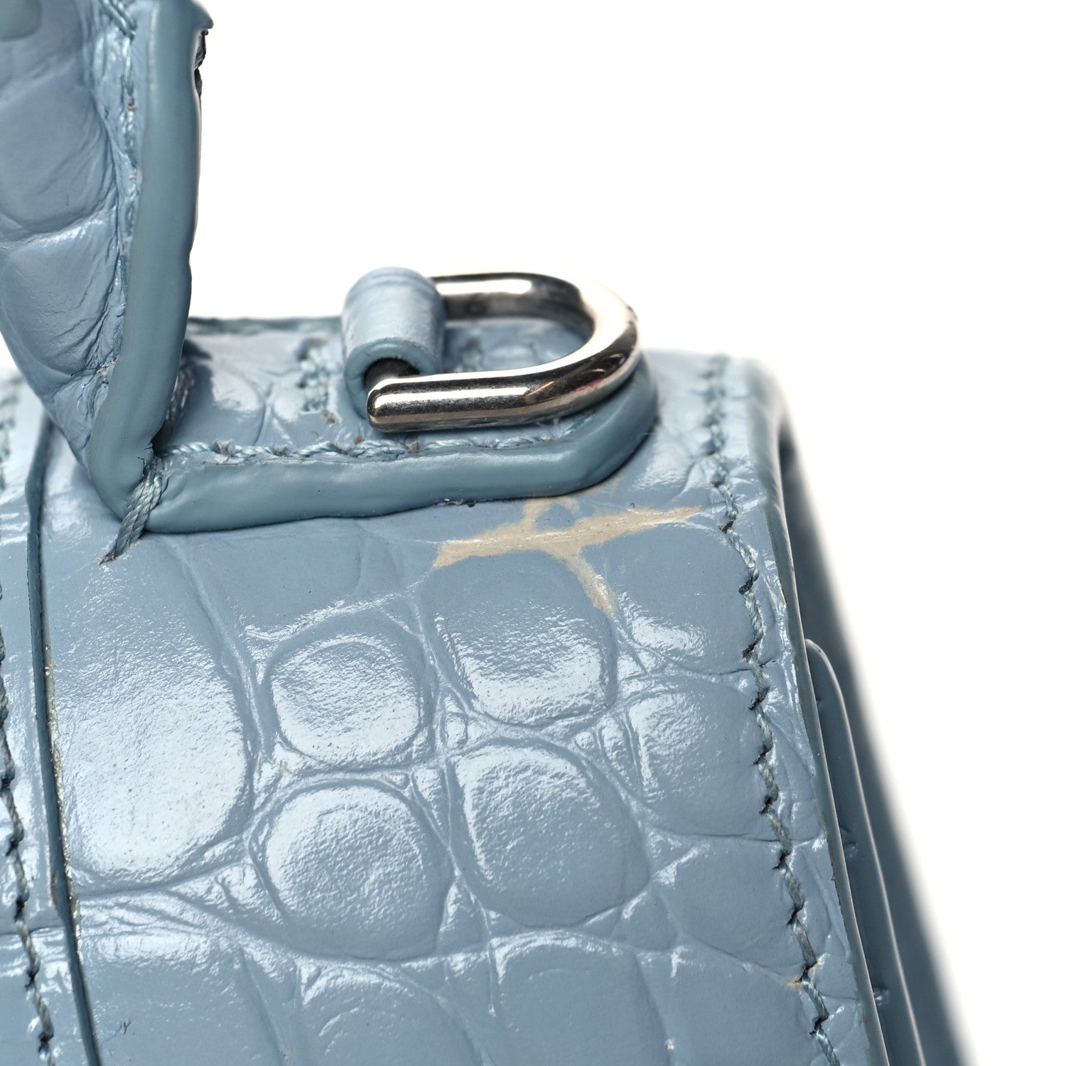 Balenciaga Shiny Calfskin Crocodile Embossed Small Hourglass Top Handle Bag Blue Grey 14 of 16