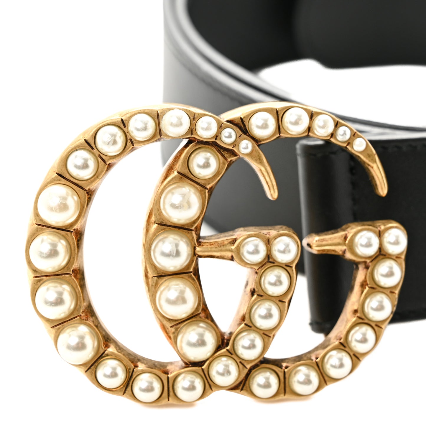 Moon Calfskin Pearl Double G 40mm Belt 90 36 Black Cream