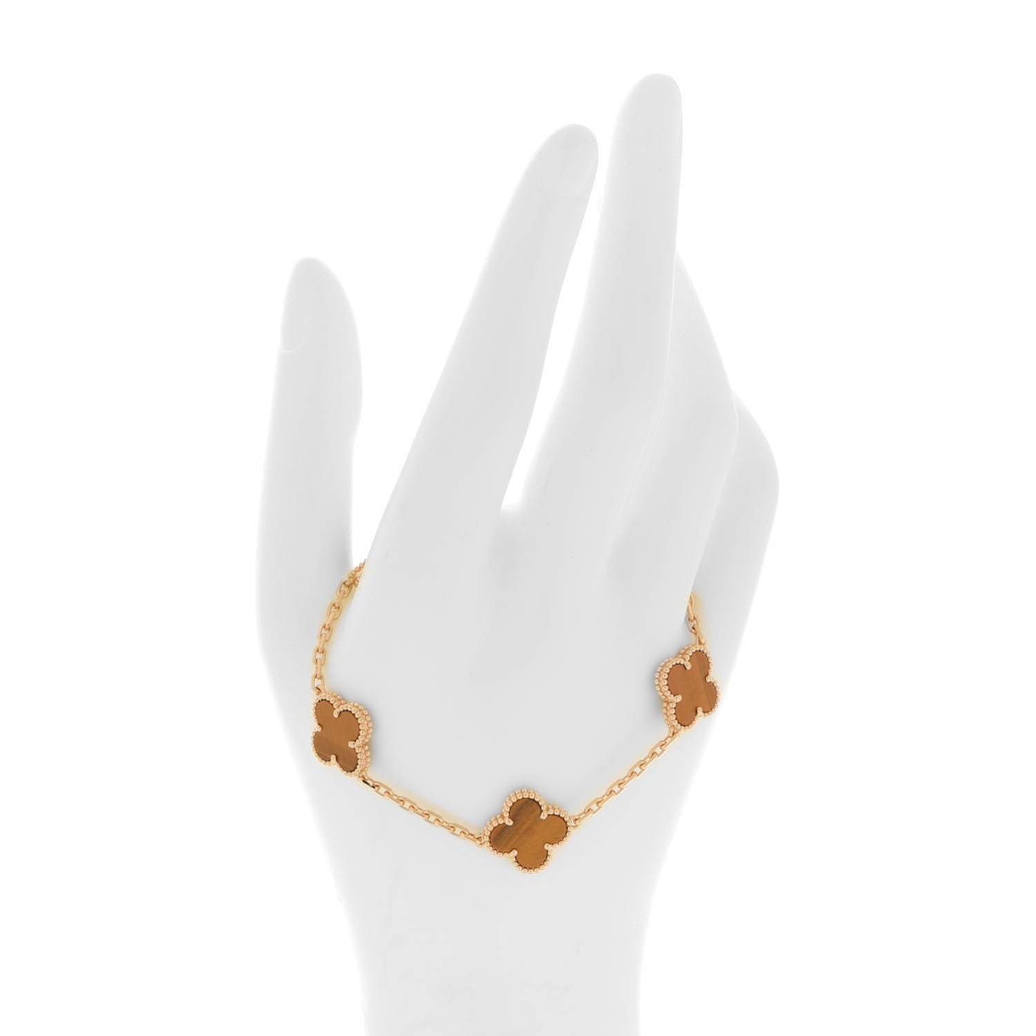 Van Cleef & Arpels 18K Yellow Gold Tiger Eye 5 Motifs Vintage Alhambra Bracelet 2 of 7