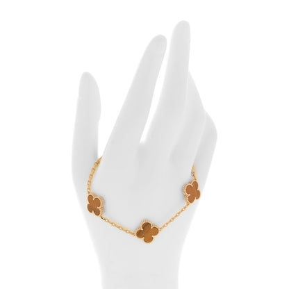 Van Cleef & Arpels 18K Yellow Gold Tiger Eye 5 Motifs Vintage Alhambra Bracelet 2 of 7