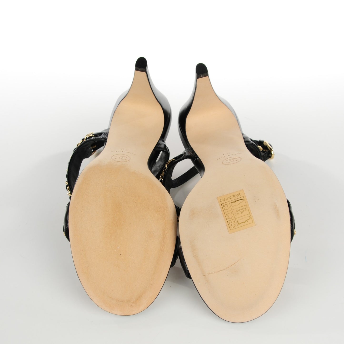 Crumpled Calfskin Chain Sandals 39 Black