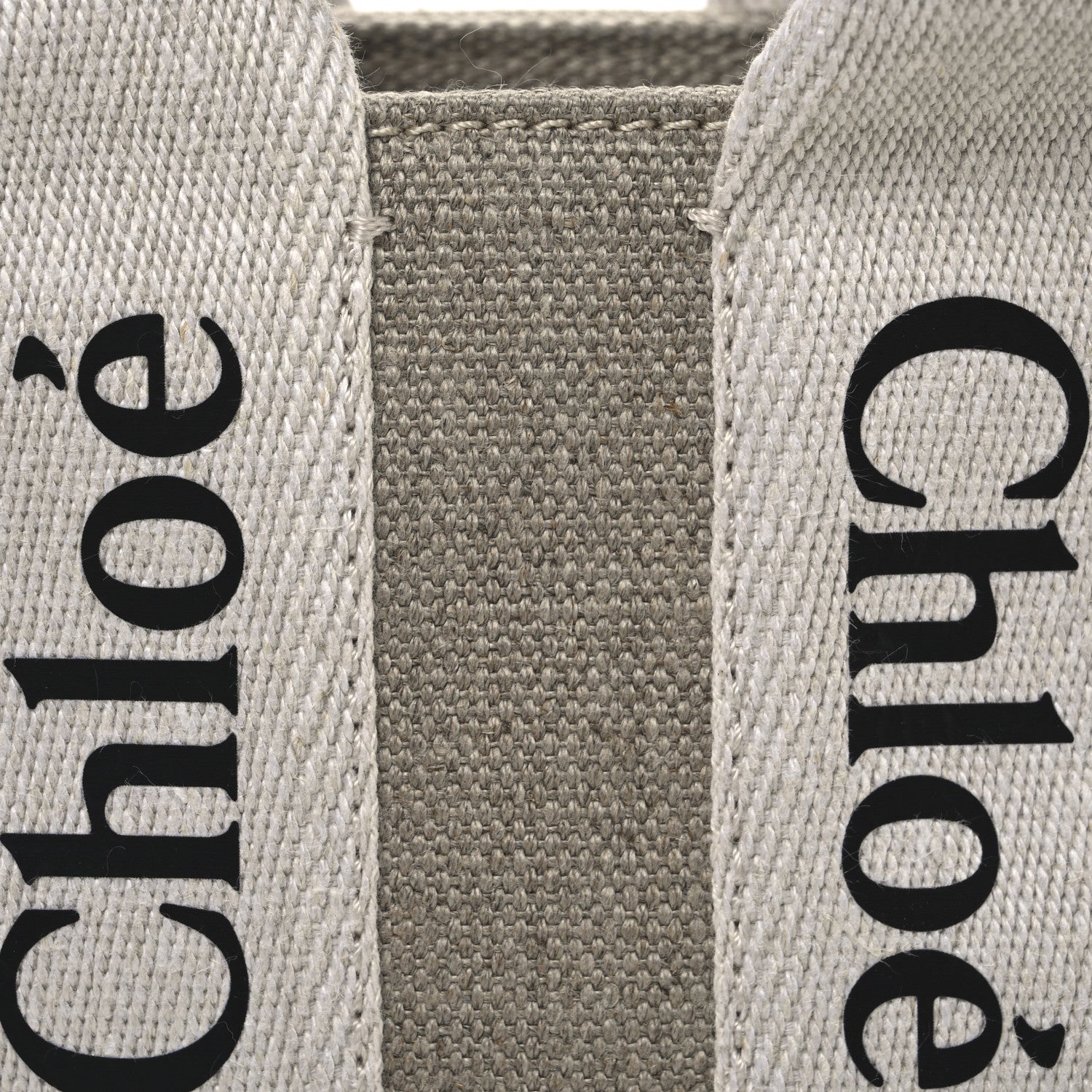 Chloe Linen Calfskin Mini Woody Ribbon Tote White Navy 8 of 10