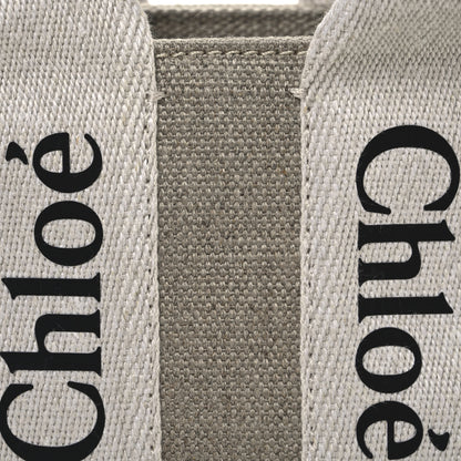 Chloe Linen Calfskin Mini Woody Ribbon Tote White Navy 8 of 10